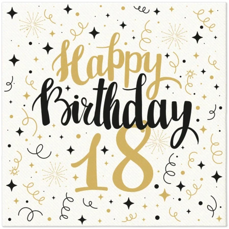Premium Airlaid "Birthday 18" Napkins 40 cm x 40 cm, 50 pcs