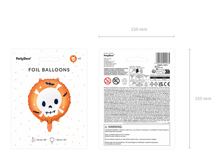 Foil Balloon “Skull – Halloween”, 45 cm, 1 pc.