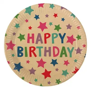 Talerze papierowe "Happy Birthday Stars", 23 cm, 8 szt.