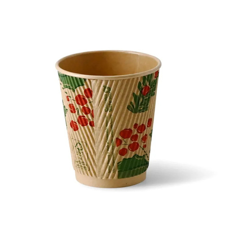 Kubek papierowy karbowany kraft, dyspersja, "Christmas" 250 ml, śr. 80 mm 25 szt.