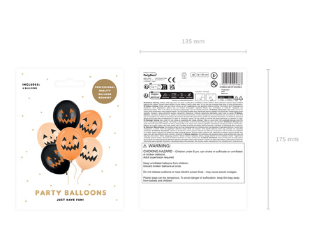 Balony Lateksowe, "Dynie - Halloween", Mix 30 cm, 6 szt.