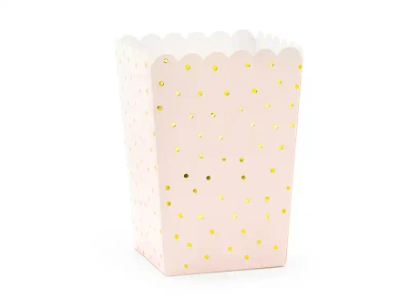 Paper Popcorn Boxes "Pink with Gold Polka Dots", 7 x 7 x 12 cm, 6 pcs