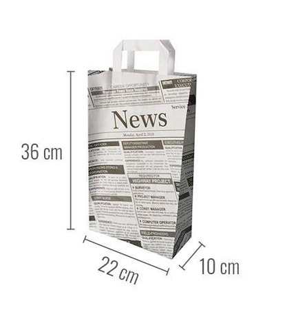 Paper bag "Newsprint" with handle 22 x 10 x 36 cm 50 pcs.