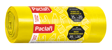 Yellow Paclan plastic recycling bags 35 L, 20 pcs