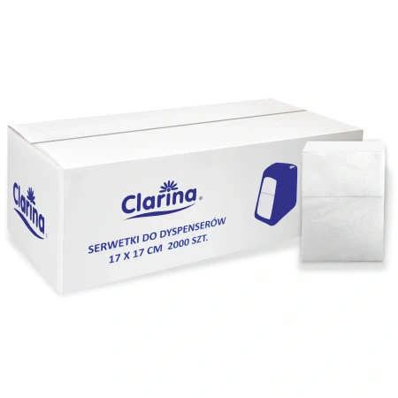 1-ply napkins, white, for dispenser, Clarina 17 x 17 cm, 2000 pcs.