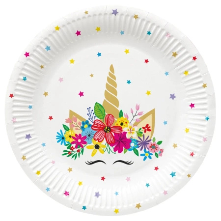 Talerz papierowy okrągły "Unicorn Party" śr. 23 cm 8 szt.