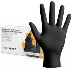Nitrile powder-free diamond-textured black gloves in box, "S", 50 pcs
