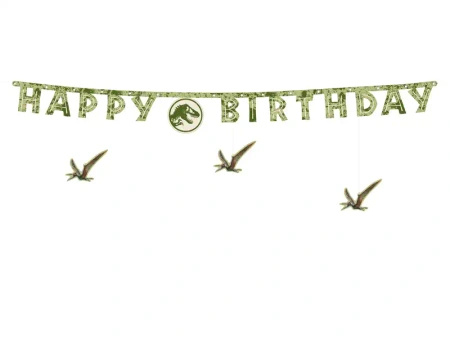 Baner papierowy "Happy Birthday - Jurassic World", 1,65 m, 1 szt.