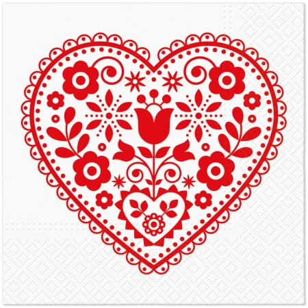3-ply napkins "Folk Hearts", 1/4, 33 x 33 cm 20 pcs