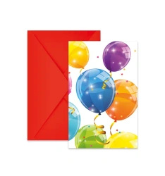 Invitations with envelopes Sparkling Balloons, 6 pcs.
