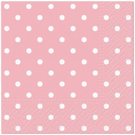 Serwetki 3-warstwowe "Dots Pink", 1/4, 25 x 25 cm 20 szt.
