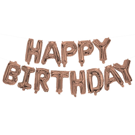 Balony foliowe napis „Happy Birthday”, Rose Gold, 3,4 m, 1 szt.