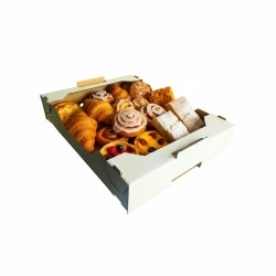 Transport carton with rim, foldable, for pastries, 32 x 21 x 8 cm, 50 pcs