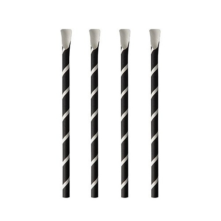 Paper straws with spoon black and white 8/200mm 100 pcs.