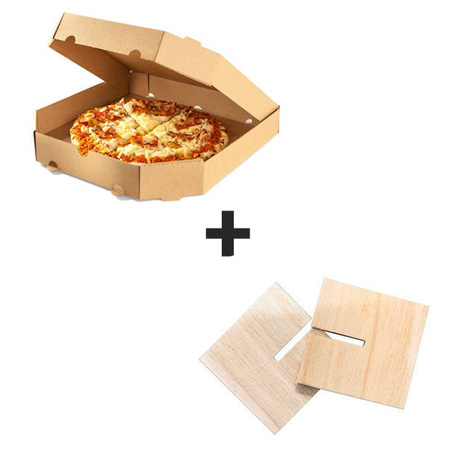 KIT: Kraft pizza box 32 x 32 x 3.5 cm 100 pcs. + support 100 pcs.