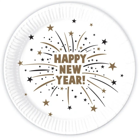 Talerze papierowe "Happy New Year", 23 cm, 8 szt.