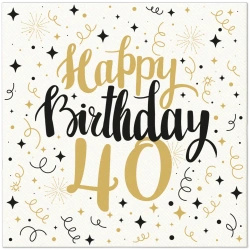 Premium Airlaid "Birthday 40" Napkins 40 cm x 40 cm, 50 pcs