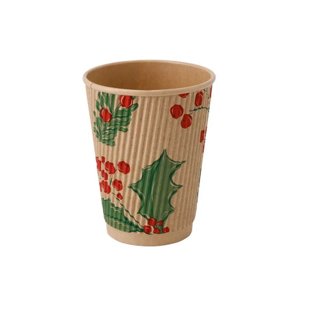 Kubek papierowy karbowany kraft, dyspersja, "Christmas" 350 ml, śr. 90 mm 25 szt.