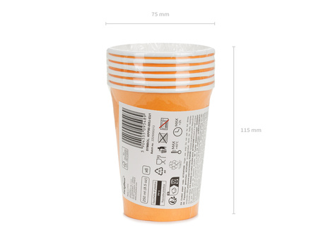 Kubki papierowe, Pomarańczowe, 250 ml, 6 szt.