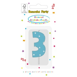 Blue Birthday Candle "3", 1 pc.