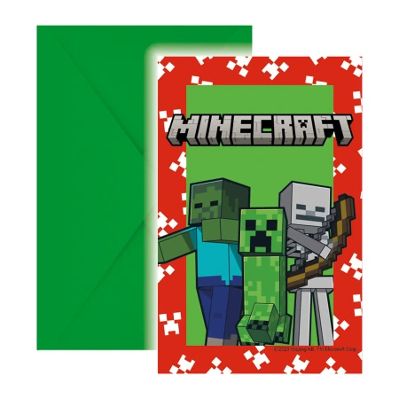 Zaproszenia z kopertą Minecraft, 6 szt.