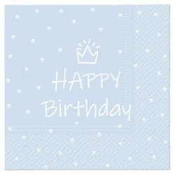 Serwetki 3-warstwowe "Birthday Blue", 1/4, 33 x 33 cm 20 szt.