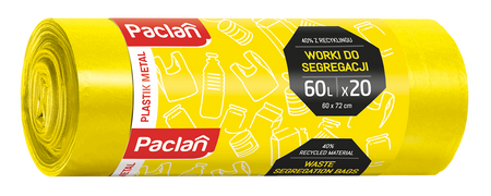 Yellow Paclan plastic recycling bags 60 L, 20 pcs