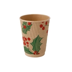 Kubek papierowy karbowany kraft, dyspersja, "Christmas" 350 ml, śr. 90 mm 25 szt.