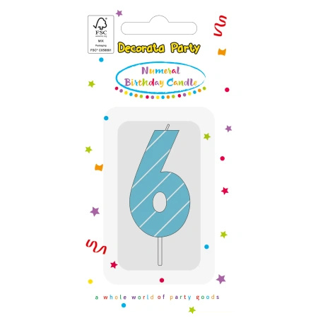 Świeczka urodzinowa Niebieska "6" 1 szt.