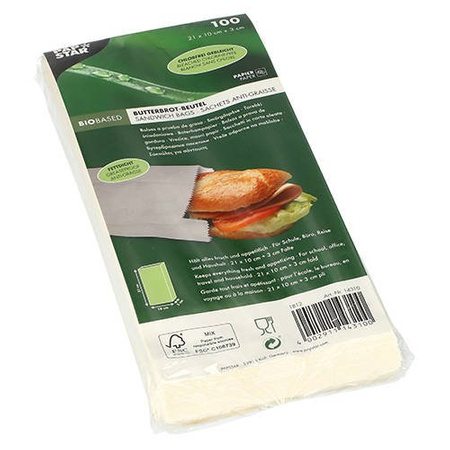 Greaseproof paper breakfast bag white 10+3 x 21 cm 100 pcs.