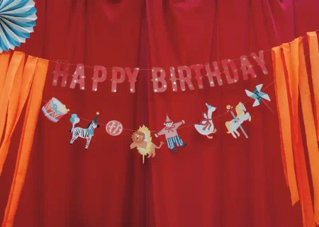 Baner papierowy "Happy Birthday Cyrk", 2,75 m, 1 szt.