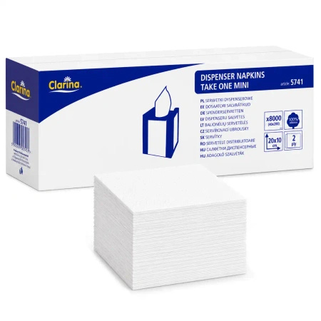 2-ply napkins, white, for dispenser, Clarina 10 x 20 cm, 8000 pcs.