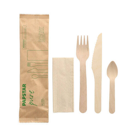 Set of wooden cutlery - Fork, knife, spoon + napkin 50 pcs.