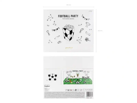 Pudełka papierowe na popcorn "Football", 7 x 7 x 12 cm, 6 szt.