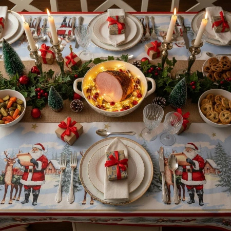 Paper tablecloth a'la fabric "Dear Santa" 120 x 180 cm 1 pcs.