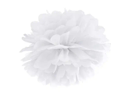 Pompon bibułowy ozdobny, Biały, 25 cm, 1 szt.