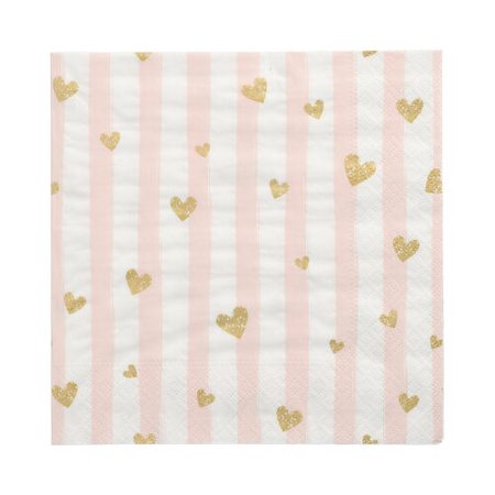 3-Ply Napkins "Golden Hearts" 1/4 fold, 33 x 33 cm, 30 pcs