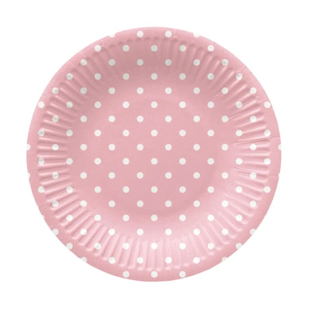 Talerz papierowy okrągły "Dots Pink" śr. 18 cm 8 szt.