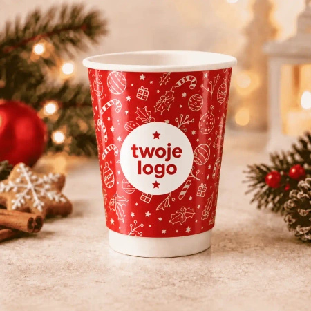 Kubek świąteczny z Twoim logo - Kubek papierowy, dyspersja, 250 ml, śr. 80 mm, POŁYSK, 1000 szt.