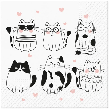 3-ply napkins "Meow Hearts", 1/4, 33 x 33 cm 20 pcs