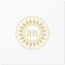 Communion 3-layer napkins, white and gold, 1/4, 33 x 33 cm 20 pcs.