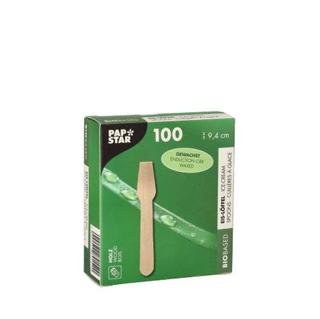Waxed wooden ice cream spoons 9,4 cm 100 pcs.