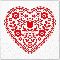 3-ply napkins "Folk Hearts", 1/4, 33 x 33 cm 20 pcs