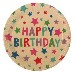 Talerze papierowe "Happy Birthday Stars", 23 cm, 8 szt.