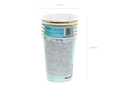 Light Blue Paper Cups, 220 ml, 6 pcs