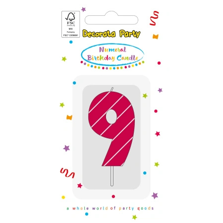 Świeczka urodzinowa Różowa "9" 1 szt.