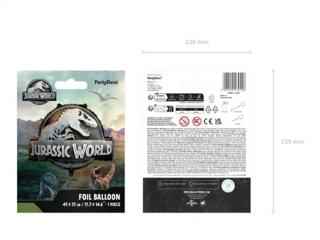 Balon foliowy "Jurassic World", 45 x 37 cm, 1 szt.