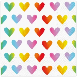 3-ply napkins "Rainbow Hearts", 1/4, 33 x 33 cm 20 pcs