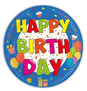 Talerze papierowe "Happy Birthday Kokliko", 20 cm, 8 szt.