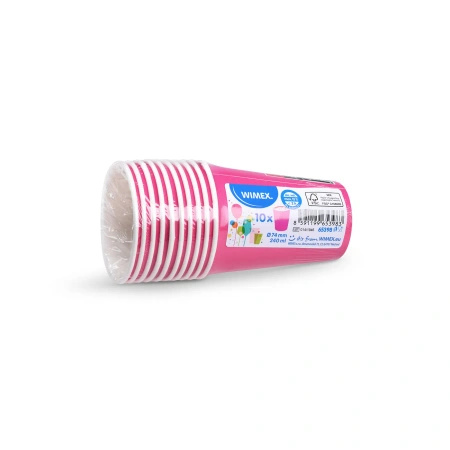 Kubek papierowy, Fuksjowy / Różowy, śr. 74 mm, 240 ml, 10 szt.